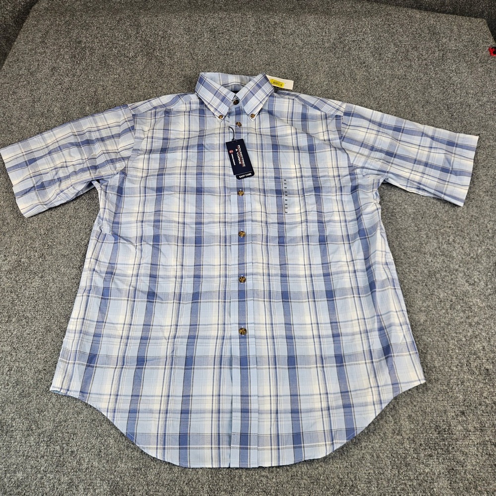Roundtree & Yorke Mens Blue Plaid Short Sleeve Button Down Shirt Medium NWT